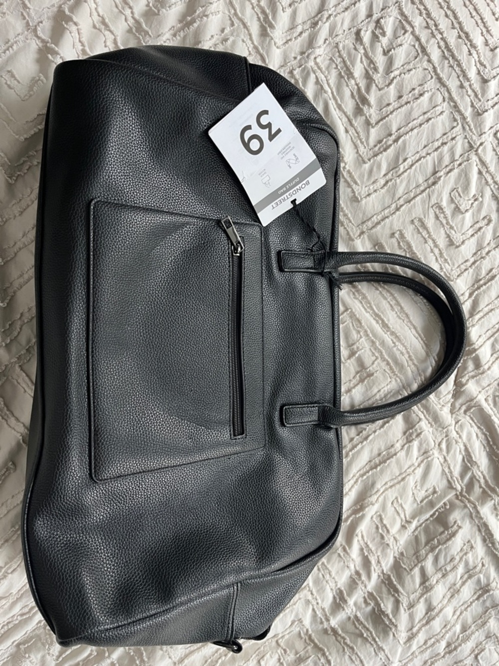 Bugatti Black Pebbled Leather Travel Weekender Bag